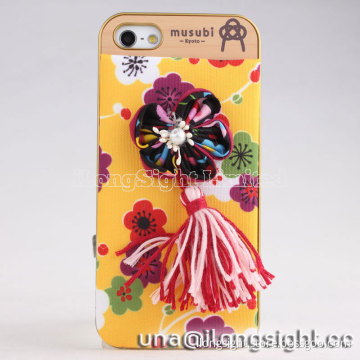 Musubi Kyoto Flower Tassels yellow Cloth Coated 2 in 1 Hard case for iphone 5/5S